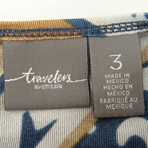 Travelers by Chicos Tunic Top Womens 3 XL Blue Brown Geometric Mixed Print - Picture 4 of 7